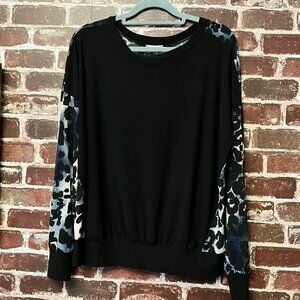 Laura Black & Blue Leopard Print Long Sleeve Top - Large